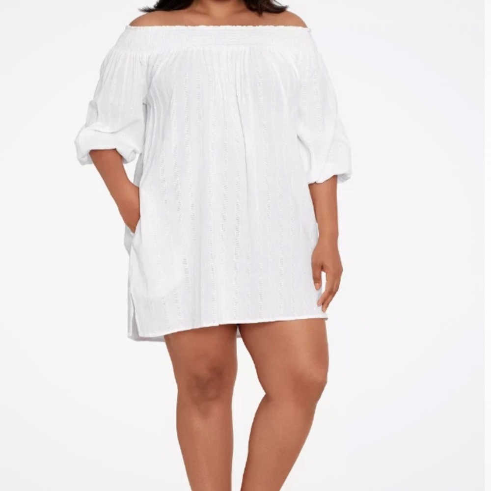 Lauren Ralph Lauren White Off-Shoulder Swim Suit Cover-Up Women’s size 3X Cotton